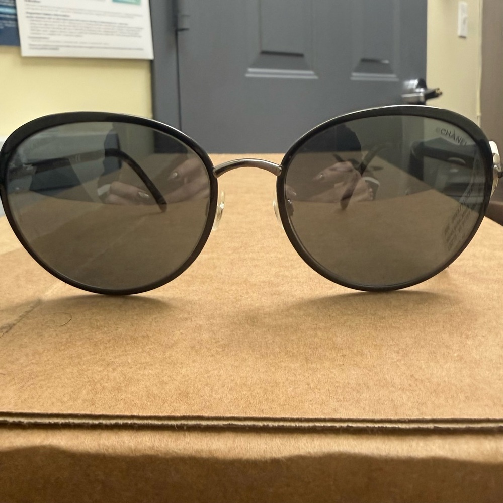 Chanel Women’s Dark Gray Frame Round Sunglasses - Picture 3 of 15